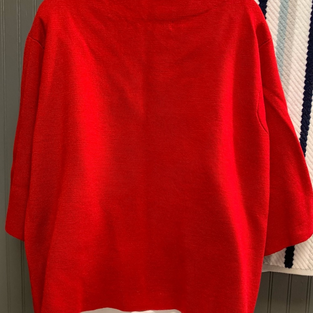 Kasper Woman Vibrant Red Knit 3/4 Sleeve Cardigan Jacket Plus Size 1X EUC - Picture 3 of 7